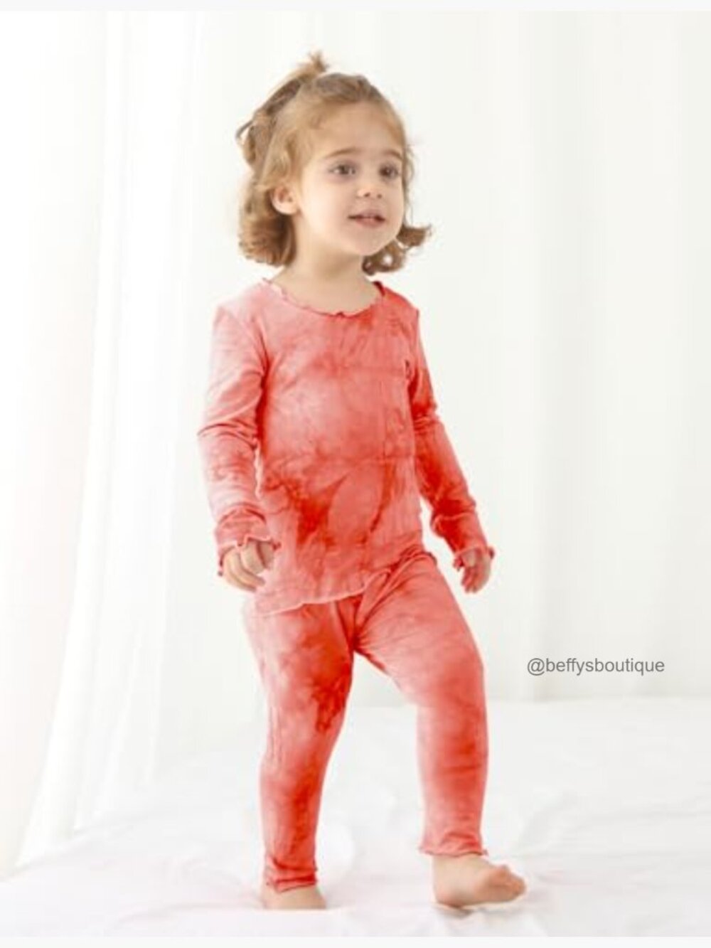Kids Toddler Rayon Bamboo Pajama Set Long Sleeve 4pc Tops & Pants Tie Dye - Picture 3 of 7